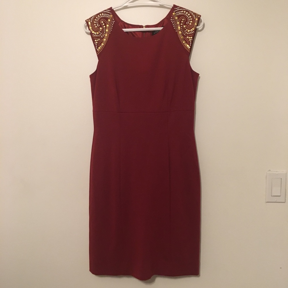 Tahari shift dress with embellished sleeves
